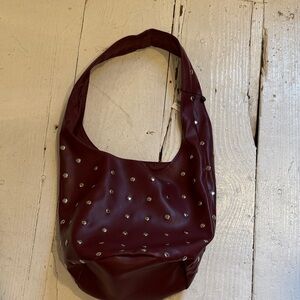 Chic Burgundy Studded Hobo Bag